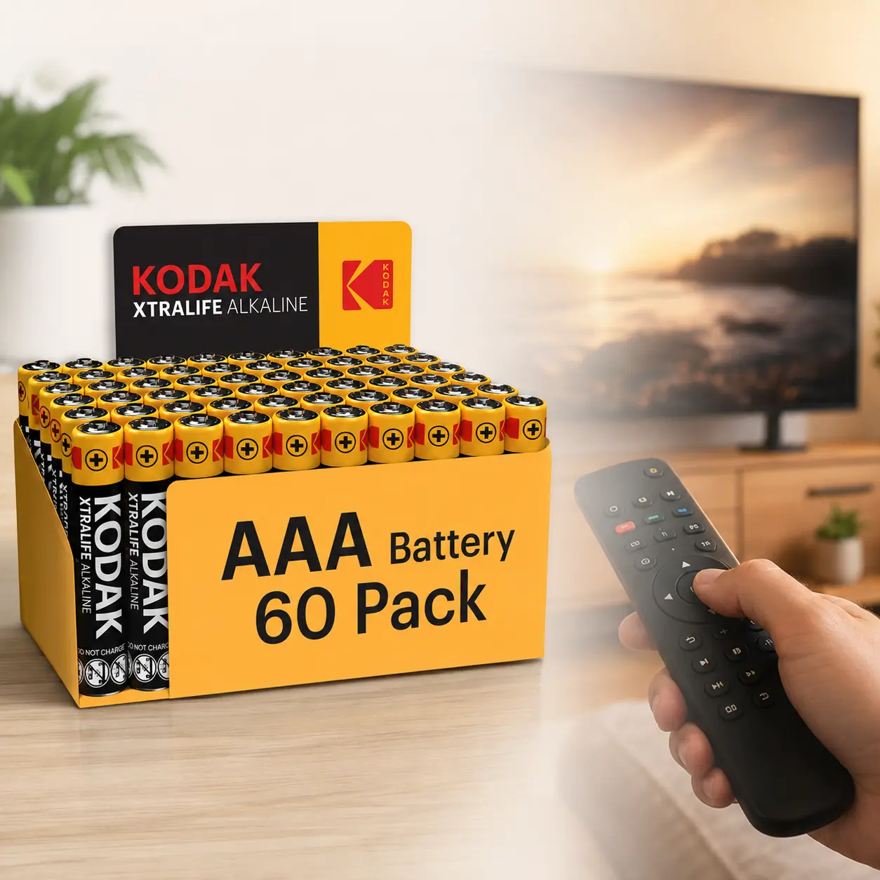 KODAK AAA Alkaline Batteries (60-Pack Bulk), Triple A Batteries with Steady Voltage, Compact Carton Shrink Bundles for Office Electronics, Household Supplies, Triple A Battery, Steady Volt.