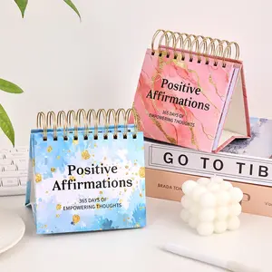 365 Days Positive Affirmations Desk Calendar Standing Flip Coil Desktop Calendar With Inspirational Quotes Color Inner Pages for Decor Portable Punch Plan School Home Office Desk Decor Daily Planner