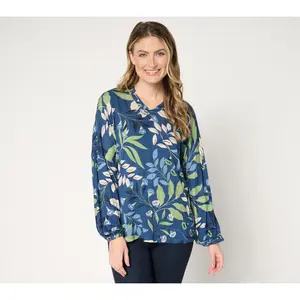 Belle by Kim Gravel Organic Floral Peasant Sleeve Knit Blouse