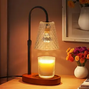 Candle Warmer Lamp with Timer: Electric Candles Warmers Adjustable Height Dimmable - Large Wax Candle Warmers Lamps Scented Flower Light -  Decor   Base Shade Heat Modern Style Black