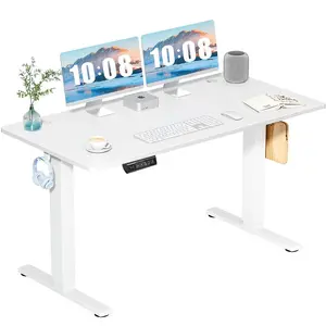 Ergonomic Height Adjustable Table with T-Shaped Metal Bracket Modern Computer Workstations for Home Office Setup White