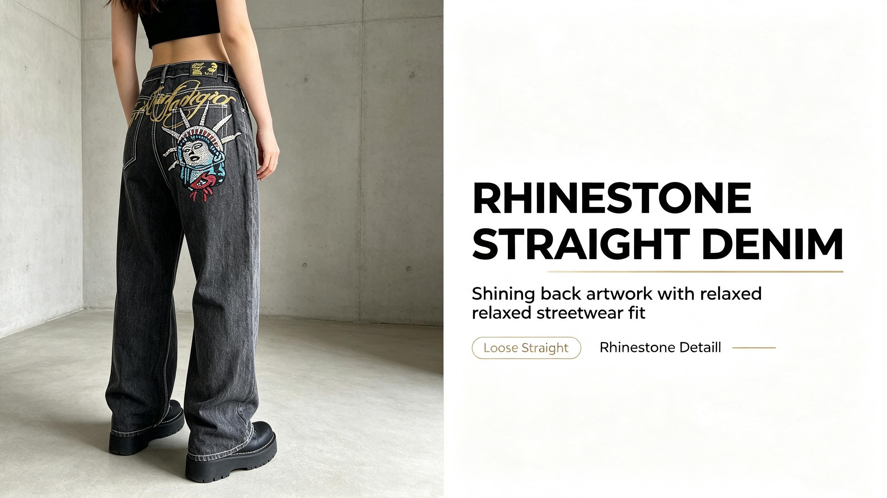 Women's Wide Leg Jeans Y2K Letters Embroidery Stitch Jeans Casual Everyday Street Style