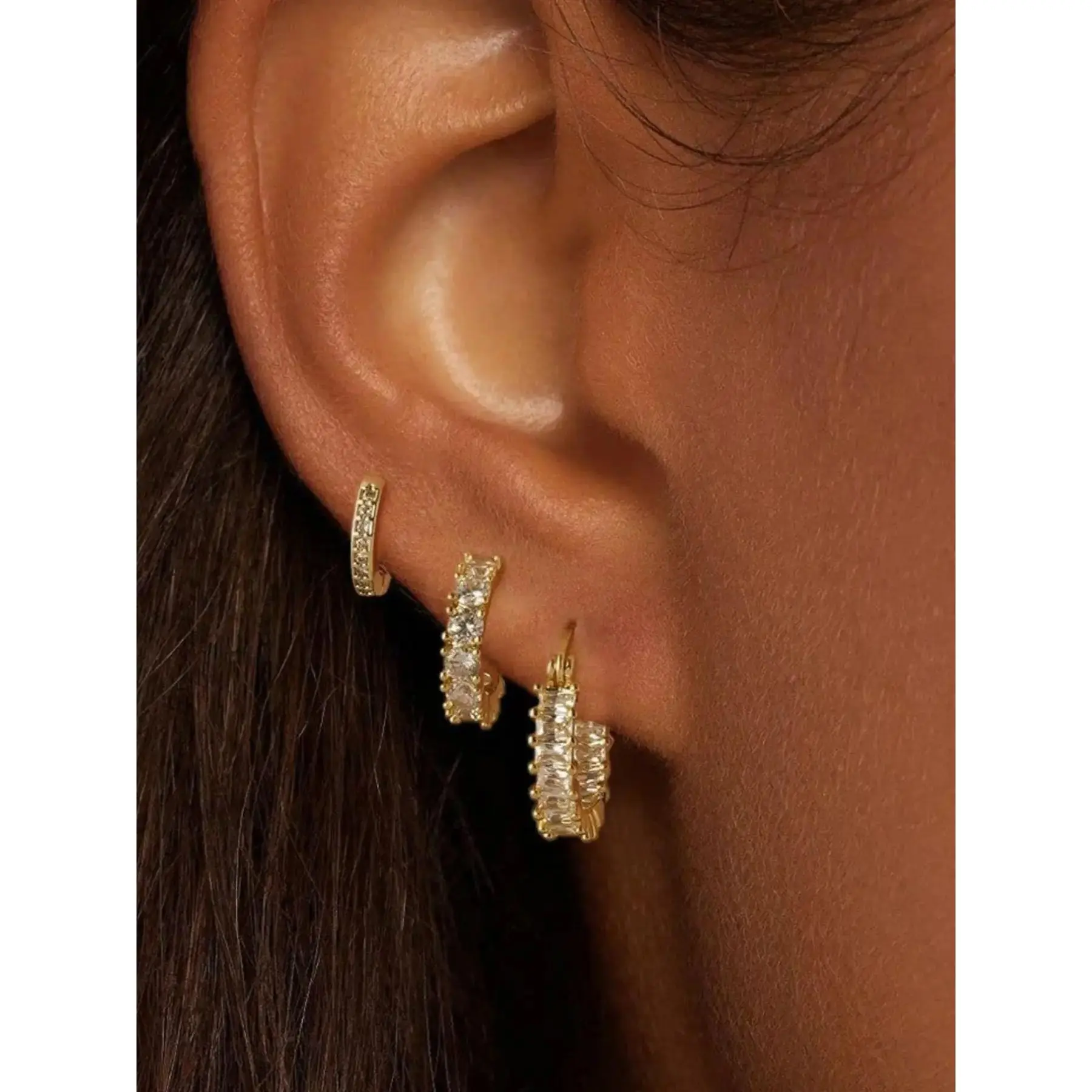 Women's 14k Plated Rhinestone Cubic Zirconia Hoop Earrings, Chunky Design Dangle Earrings for Women, Daily Wear Jewelry Gift, Earrings Set