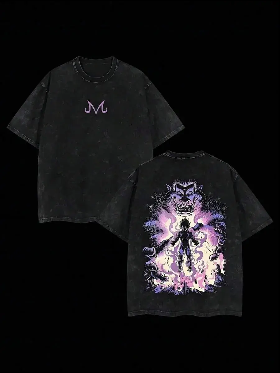 Dragon Ball Z Majin Vegeta Oozaru Graphic T-Shirt, Vintage Washed Distressed Oversized Anime Tee, Retro Purple Power Aura Streetwear Top for Men Women, Anime Lover & DBZ Fan Gift Shirt