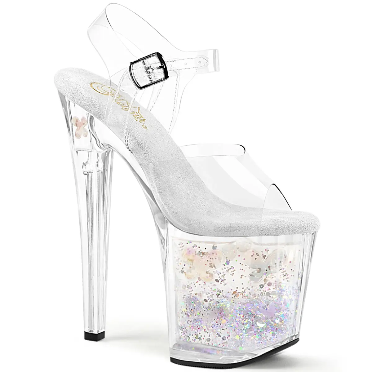 Enchant 708 - 8 inch Floating Glitter, Beads, & Butterflies Heel