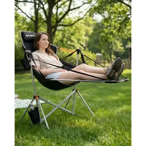 KingCamp Hammock Chair with Removable Footrest – Swinging Rocking Camp Chair, 400lbs Heavy Duty, Oversized Breathable Mesh-Padded Seat & Pillow, Folding Portable with Cup Holder for Beach Lawn RV Sports