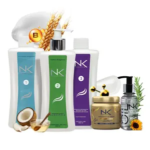 NK Sensitive Keratin Hair Straightening Treatment, Vegan, Formaldehyde Free. Kit Steps 1,2,3,4,5. Sensitive straightening treatment, home care shampoo, Hair Mask and Styling Oil. (15oz)