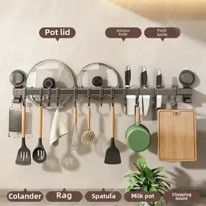 Kitchen Suction Cup Hanging Rod with Multi-Hooks (5 to 14 Hook Variants)
