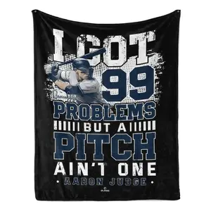 New York Baseball Design Flannel Throw Blanket I Got 99 Problems But All That Ain't One Pitch Aren't On  Aaron Judge Quote Black Blue Warmth for Office Home Camping Gift for Sports Fans Camping Accessory Contemporary Style Soft Polyester Blanket Baseball