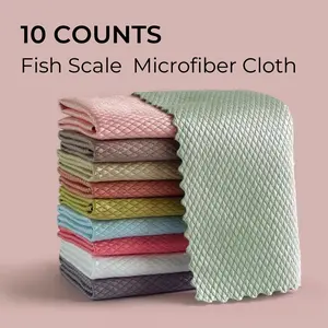 10 Counts Fish Scale Streak-Free&Lint-Free Magic Cleaning Cloth,Microfiber Reusable Cleaning Rags for Glass Mirror Window Car，Durable Miracle Polishing Towels Shiny Wipes,Multipurpose Absorbent Nanoscale Cleaning Cloth, Suitable for Home, Kitchen and Aut