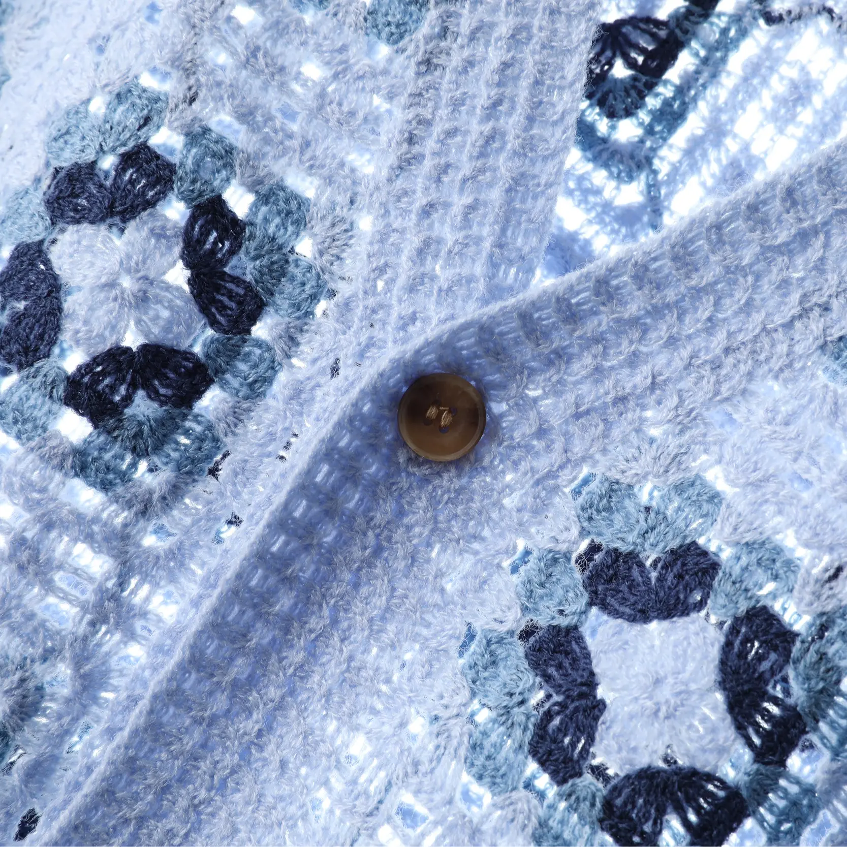 Men's Short-Sleeve Knitted Shirt - Baby Blue, Collared, Button Closure, Loose Fit, All-Over Boho Print, Acrylic Fabric, Stretch, Hem, Male Clothing for Summer Vacation Casualwear
