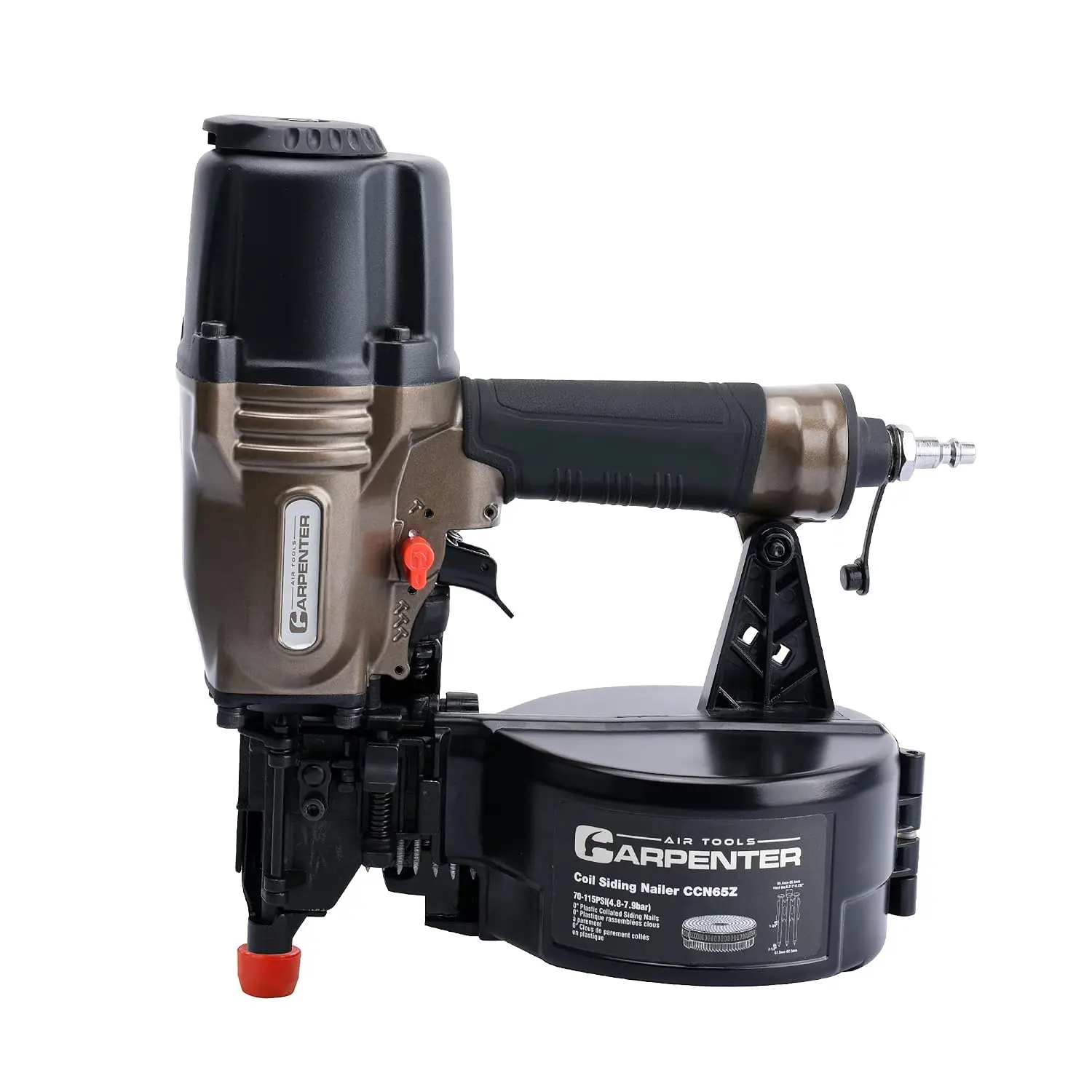 Carpenter 0° Coil Siding Nailer - 2-1/2 Inch Capacity, 1-1/2″ to 2-1/2″ 0° Plastic Collated Nails Compatibility, 5.1 lbs, for Fencing & Siding Installation, Fastener Compatibility