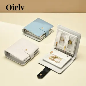 Oirlv Luxury Quilted Jewelry Organizer Book, Travel Jewelry Case with Clear Pockets,Easter Gifts， Aesthetic Cream Accessory Holder for Necklace Earring Ring water proof trinket trade storage organization bedroom decor Pouch, Durable Storage Organizer