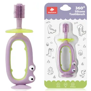 360° Baby Toothbrush with Suction Base,Toddler 12 Months up,Infant Oral Cleaner, Baby Tongue Cleaner,Food-Grade Silicone,Adjustable Safety Shield