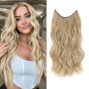 Invisible Wire Hair Extensions Synthetic Hairpiece for Wome Honey Blonde Hair Extensions with Adjustable Size 4 Secure Clips 20 Inch Wavy Hair Pieces Clip in Hair Extension