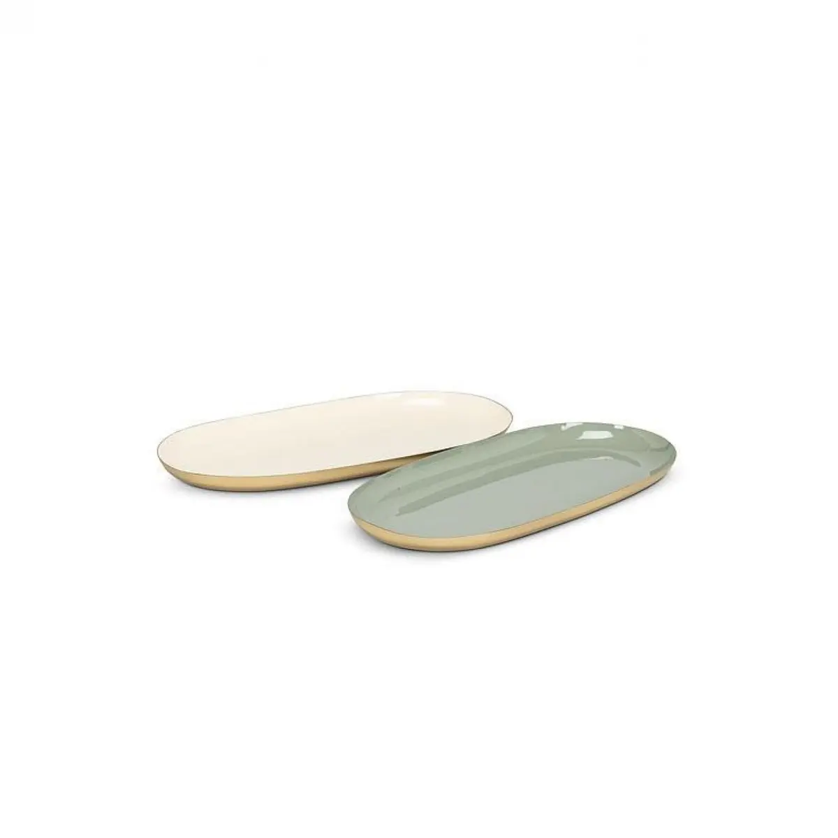 MDR Trading UNBT-00791 Small Metal Oval Enamel Plates - Assorted Colors: Pearl, Sage Green, Gold - Set of 2
