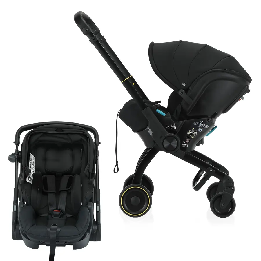 3-in-1 Foldable Baby Stroller & Cradle & Carrier – Adjustable 3-Position Recline, Chest Clip, Aluminum Frame, One-Touch Brake, Extra-Large Canopy, Newborn Ready