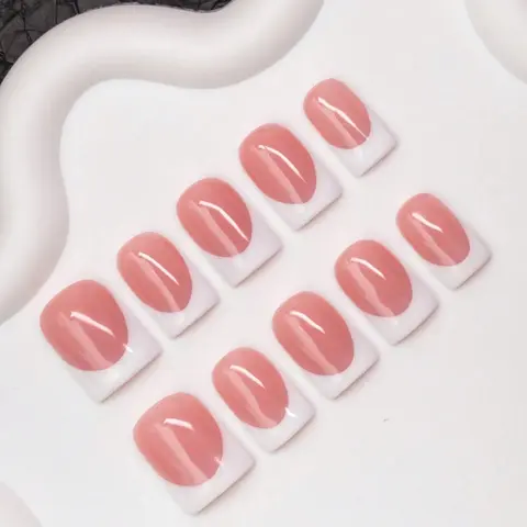 10pcs/Set Handmade Square Nail Tips, Y2K Baddie Style, Nude & White French Tip Design, Summer Nails, Diy Nail Art, Includes Tools, Great Gift, Handmade Press On Nails, Nail Tips Kit, Fake Nails Kit, Nail Art Supplies, False Nail Kit