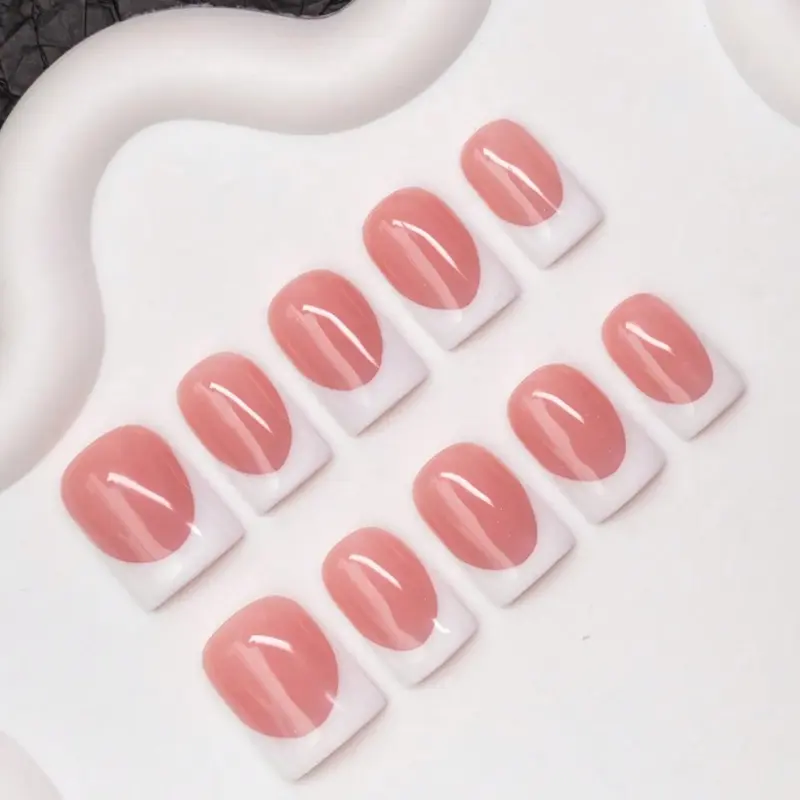 10pcs/Set Handmade Square Nail Tips, Y2K Baddie Style, Nude & White French Tip Design, Summer Nails, Diy Nail Art, Includes Tools, Great Gift, Handmade Press On Nails, Nail Tips Kit, Fake Nails Kit, Nail Art Supplies, False Nail Kit