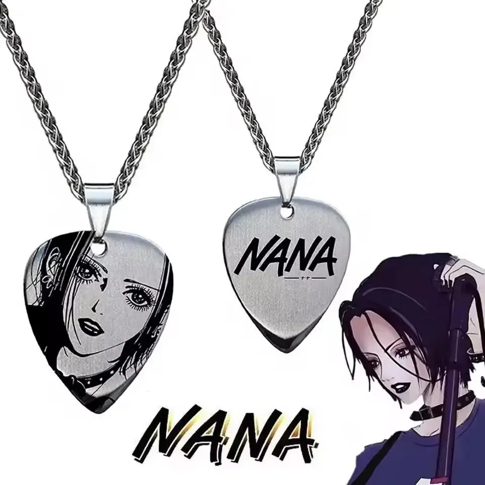 Nana Oosaki Cosplay Guitar Pick Pendant Necklace - Unisex Stainless Steel Rock Choker, Costume Jewelry Accessory Prop