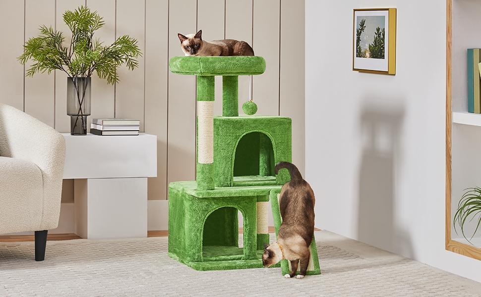 Yaheetech 36″ Height Cat Tree Multilevel Cat Tower with Double Condos, Scratching Post & Board, Sturdy Particleboard, Suitable for Small/Medium Cats