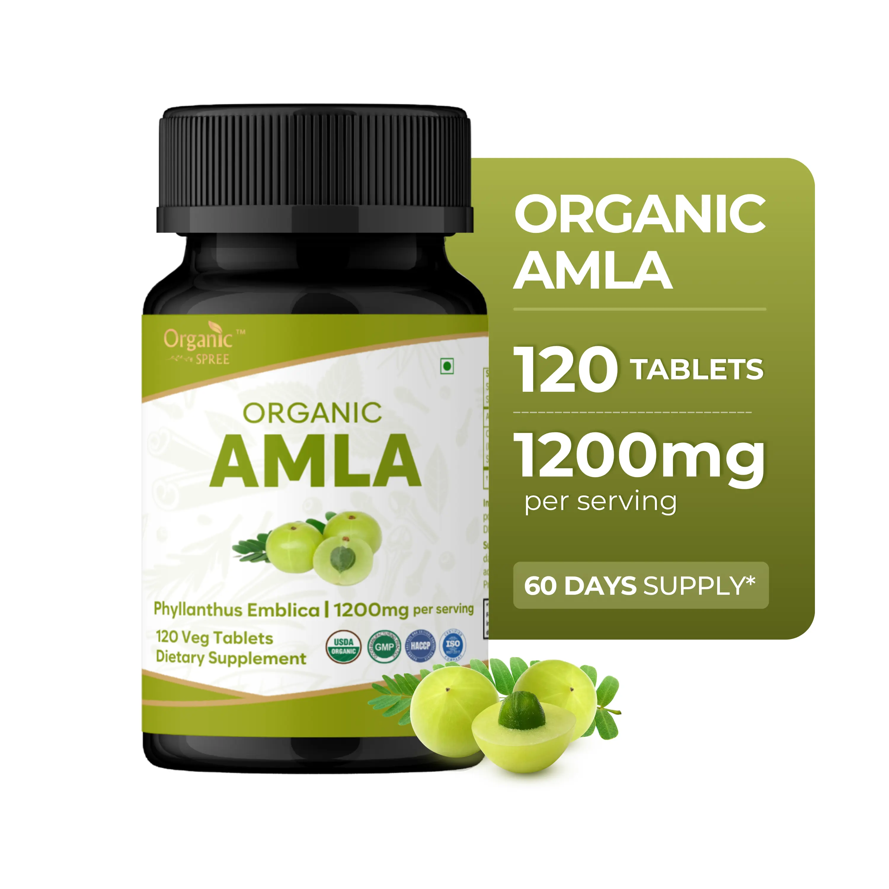 Organic Spree Amla Tablets – Indian Gooseberry Vitamin C Immune Booster | Antioxidant-Rich Superfood | 120 Count