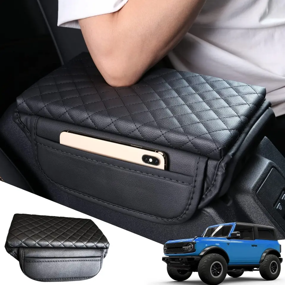 PU Center Console Armrest Cover, Car Interior Accessory with Leather Side Pocket Storage, Scratch Guard Protection for 2021-2025 2/4-Door Vehicles