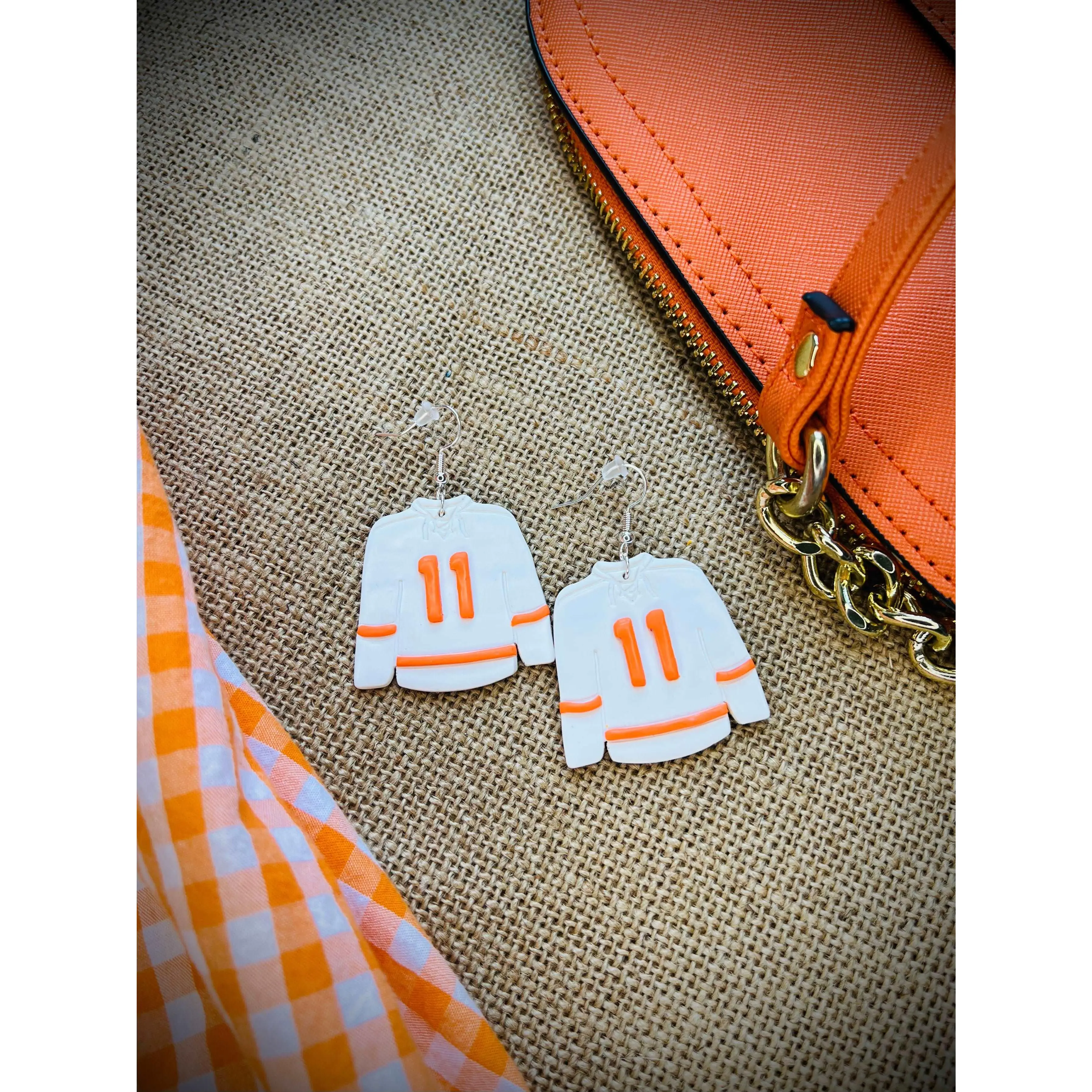 Customizable Hockey Jersey and Number Earrings Customizable Hockey Earrings for Mom Clay Dangle Earrings