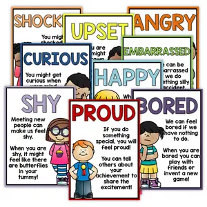Emotions Poster Set, 10 Sheets Emotions Recognition Chart, Social-Emotional Learning (SEL) Tools for Preschool & Elementary Kids, Classroom Supplies Charts