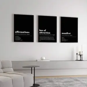 Set Of 3 Black Motivational Canvas Paintings,Manifest Wall Art,Law Of Attraction Poster,Affirmations Wall Art,Positive Wall Art Home Decor