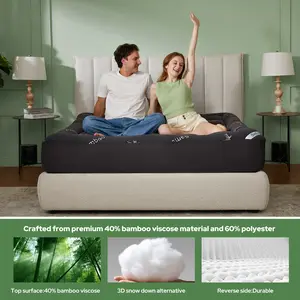 【BEDLORE】Bamboo Cooling Mattress Topper with Fitted Sheet, Thick Luxury Comfort Layer, Breathable & Soft on Skin, Deep Pocket Design, Machine Washable, Ideal for Bedroom & Home Use
