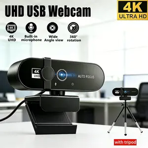 4K Pro USB Computer Webcam Crystal Clear Auto Focus with Privacy Shutter & Noise Reduction Mic, 360° Adjustable Computer Camera for Professionals Creators & Gamers Zoom Meetings Streaming & Work From Home, Usb Online Webcam