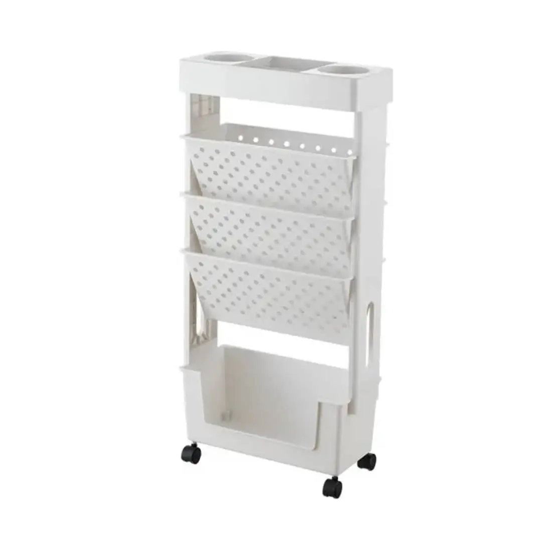 5-Layer Lightweight Plastic Mobile Storage Organizer Cart with Wheels, Space-Saving Household Items Book & Home Storage Rack