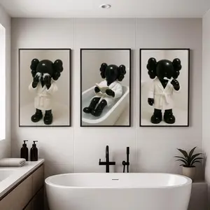 Interesting bathroom wall decoration art set of 3. Black and white style wall decorations, suitable for bathroom decoration.