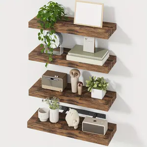 4/8pcs 15.8Inch Floating Shelves for Wall, Rustic Finish Wall Shelves, Shelves for Wall Decor, with Invisible Brackets for Home Decor, Wall Dresser, Bathroom, Living Room, Bedroom And Kitchen, Brown/Black/White/Gray