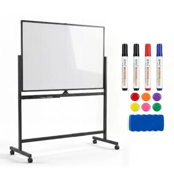 GAOMON 48"×36" Rectangular Rotatable Double-Sided Magnetic Dry Erase Whiteboard with Rolling Stand - Locking Casters, Easy-Clean Surface, Marker Tray