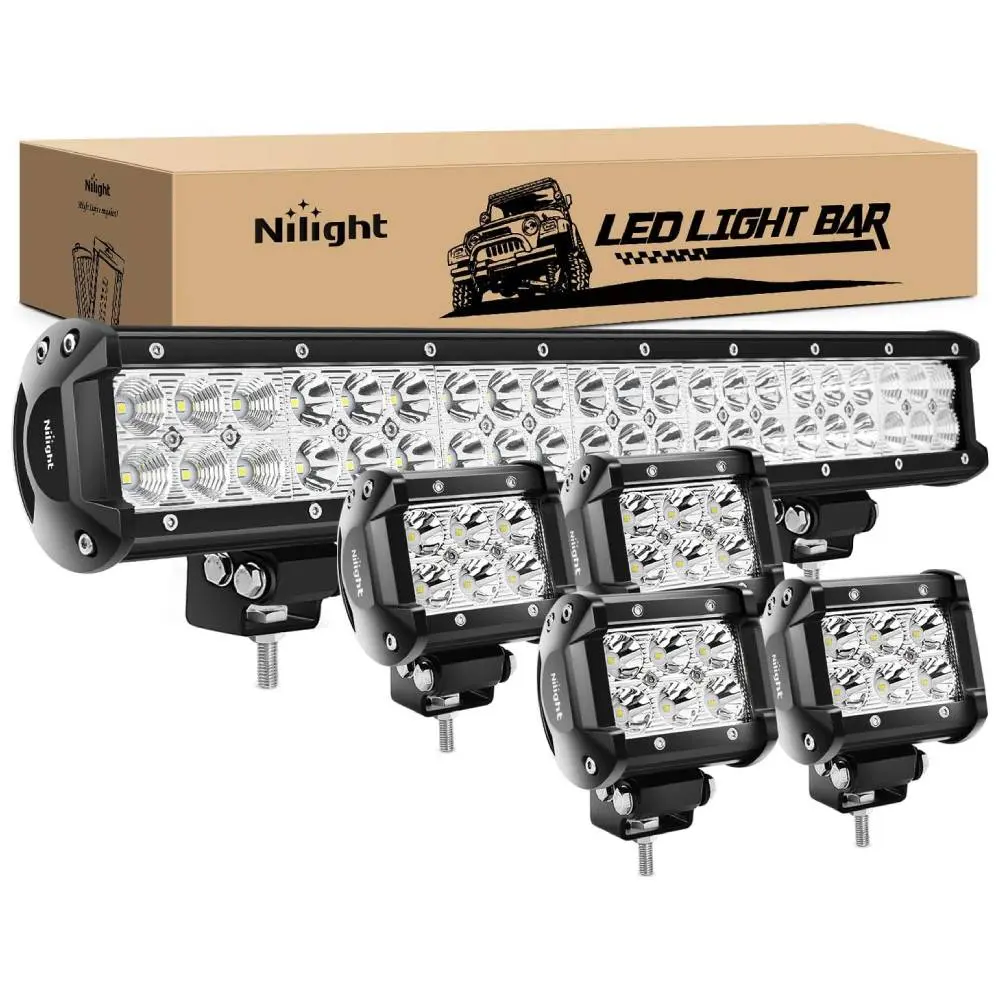 Nilight 20Inch 126W Spot Flood Combo car Led Light Bar 4PCS 4Inch 18W Spot LED Pods Fog Lights Bright light for Jeep Wrangler Boat Truck Tractor Trailer Off-Road hid 4x4 truckled display Lightbar, Work Light, Off-Road Compatible Led Backlights