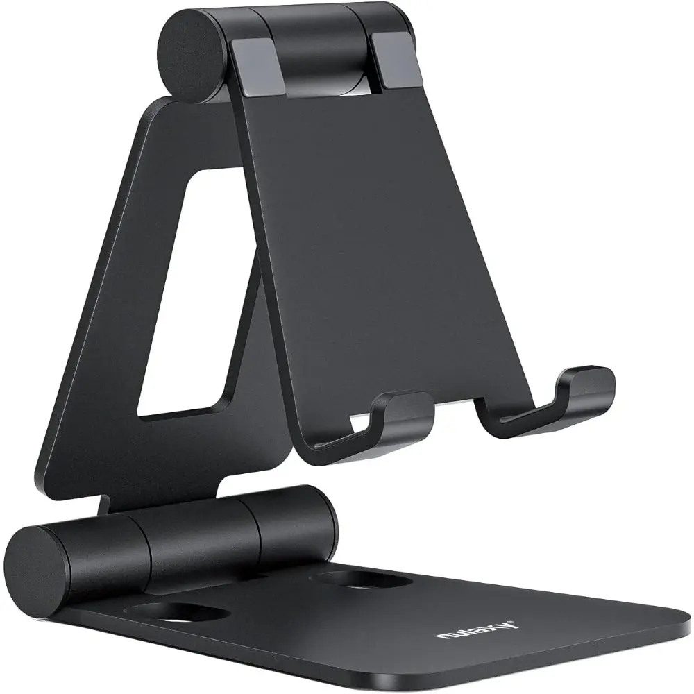 Dual Folding Cell Phone Stand, Fully Adjustable Foldable Desktop Phone Holder Cradle Dock For Phones 11, 12, 13, 14, 15, 16 Pro, X, Xr, Xs, Xs Max, 8 and Nintendo Switch