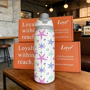 Loyr 32oz Dual-Drink Portable Water Bottle, Creative Shell Starfish Pattern, Large Capacity Insulated Cup, Perfect Gift for Men and Women