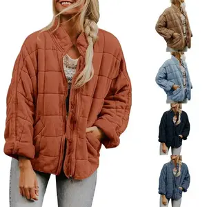 Womens Dolman Lightweight Quilted Jackets Zip Up Long Sleeve Stand Neck Pockets Coat Warm Winter Outwears(Sheets)