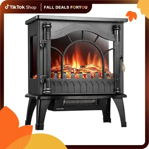 Electric Fireplace Heater, 22-inch Freestanding Fireplace Heater, 3D Realistic Flame Effects, Thermostat, Overheating Protection, for Indoor Use heaters, Black,Halloween Decorations