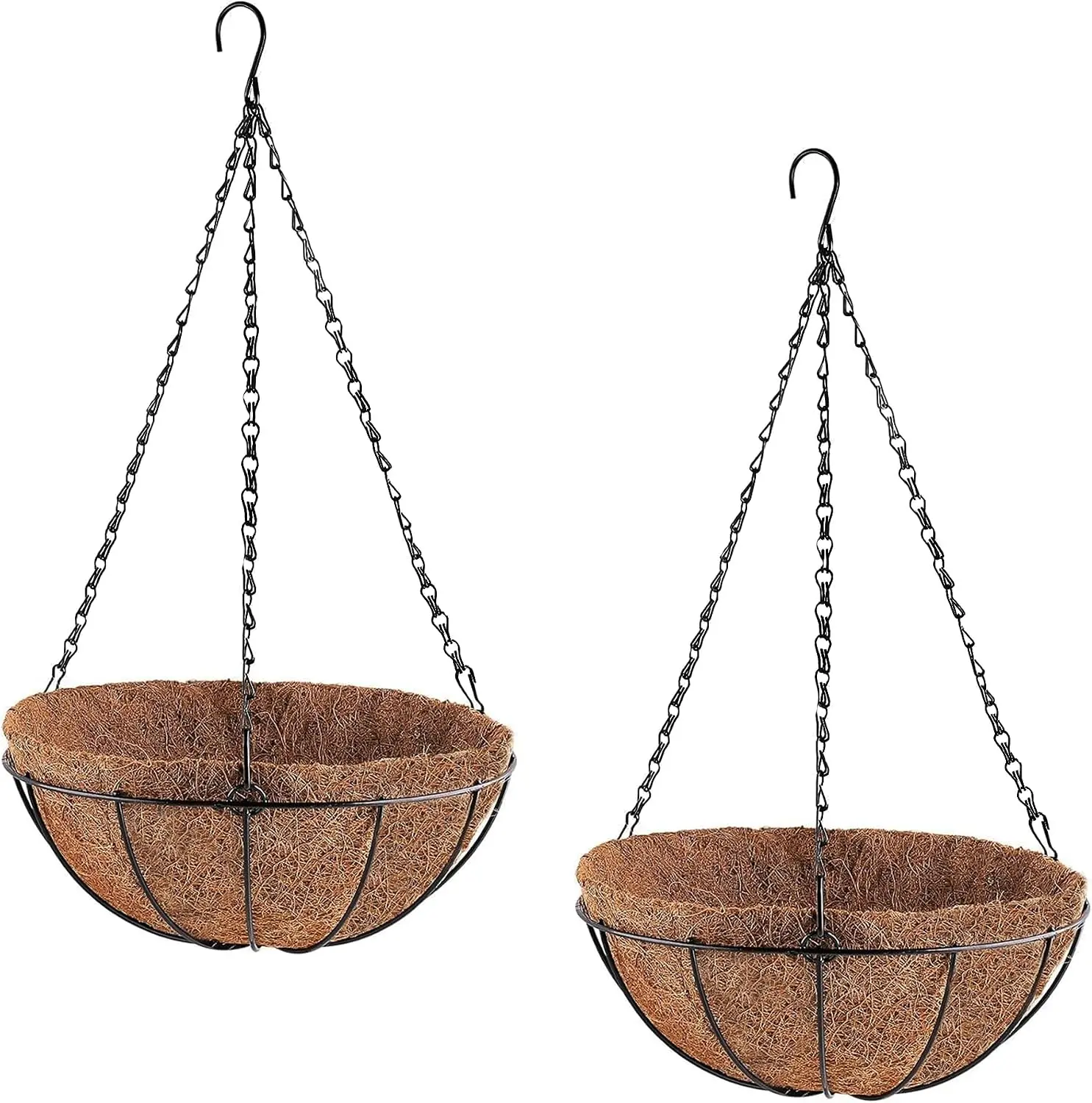 2-Pack 8 in Metal Wire Hanging Planter Baskets with Coco Coir Liners, Small Round Plant Holders with Chains for Outdoor Plants, Flowers, Plant Holder
