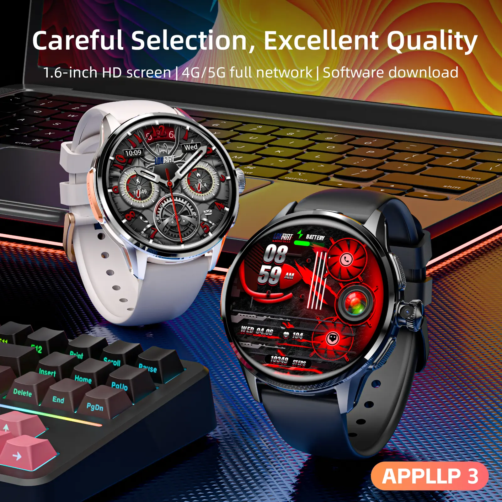 LOKMAT GPS Smart Watch - Android 8.1 Wearable Digital Wristwatch with 4G, Wi-Fi, 1.6-in Large Screen, 32G Memory, Rotatable Camera, SIM Compatibility, App Support, Mindfulness Tools, Contacts, Calculator, Settings, Music Player, Payment, Gallery, Wired