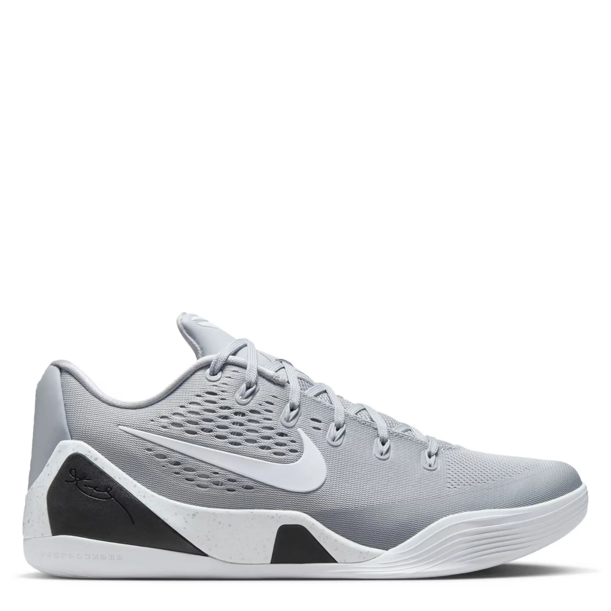 Nike Kobe 9 Elite “Wolf Grey” Performance Basketball Sneakers High-Top Flyknit Upper Lightweight Supportive Fit Nike Zoom Air Cushioning System Elite Court Traction Kobe Bryant Signature Shoe Grey Colorway Basketball Performance Footwear