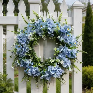 Blue Hydrangea Daisy Flower Ring, Realistic Floral Wreath, Decorative Home Garden Outdoor Decor, Easter Mother's Day Party Wedding Decoration