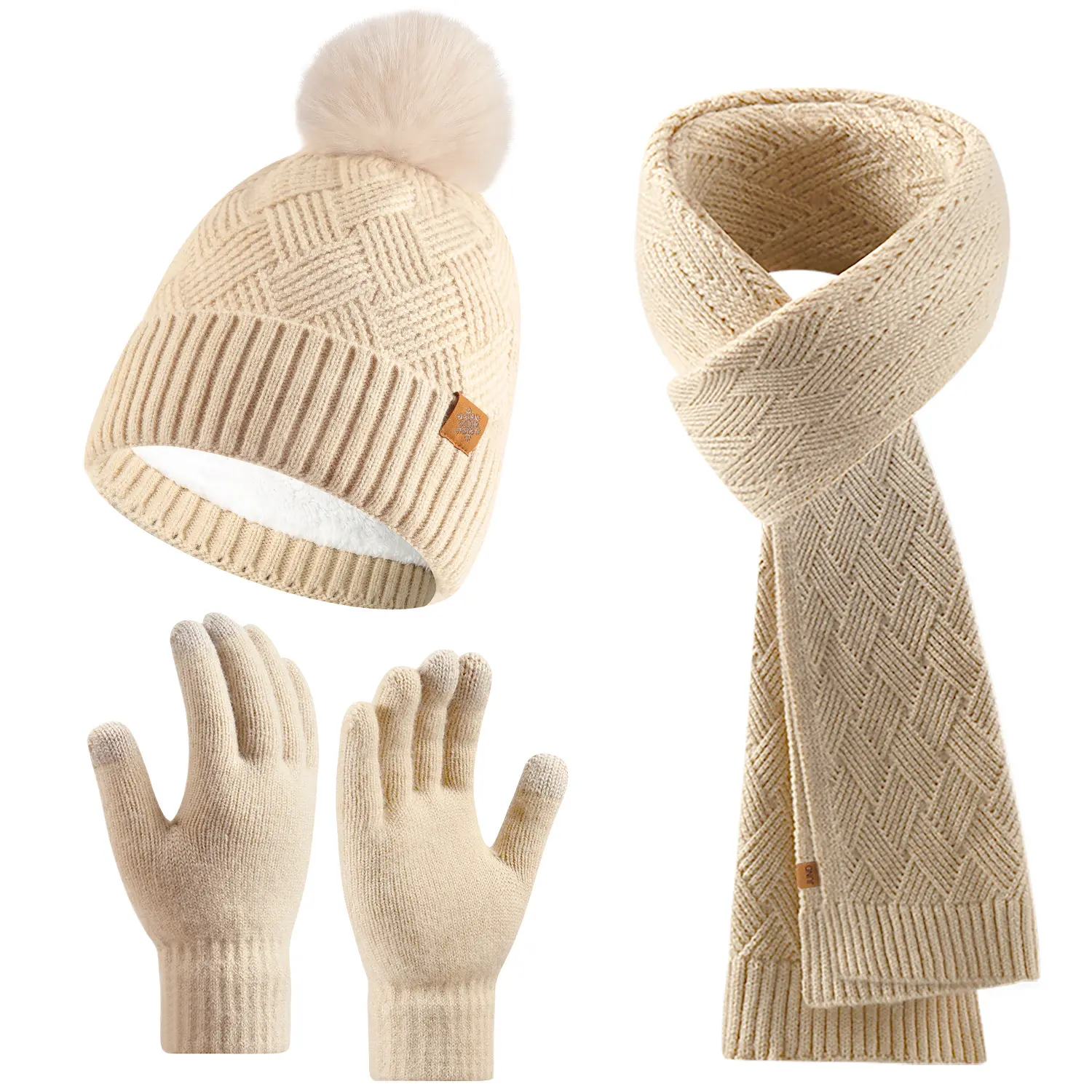 Warm Knitted Hat Scarf Gloves Three-piece Set