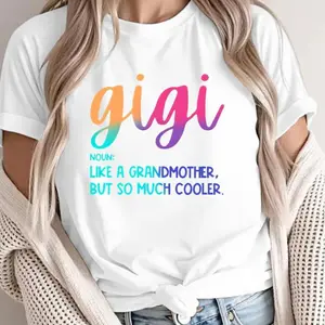 95% Polyester 5% Elastane Casual Crew Neck T-Shirt with Gigi Alphabet Print, All Season Comfort Fit, Knit Fabric Tee