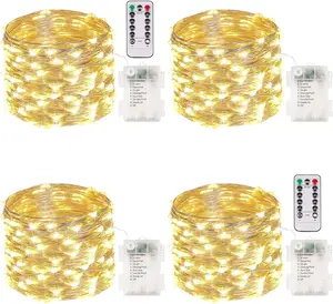 4-Pack 33FT 100 LED Fairy Lights Battery Operated with Remote & Timer, Waterproof Twinkle String Lights Outdoor Indoor 8 Modes for Bedroom Dorm DIY Christmas Party Wedding Garden Tree (Warm White)