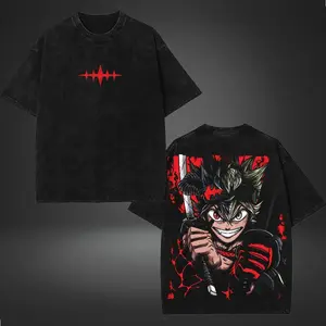 valentine shirts Asta weapon anti devil human devil form black Bulls Black Clover v16 Anime Double Printed Vintage Washed Tee Unisex T-shirt for Anime graphic Fabric Streetwear manga fantasy merch