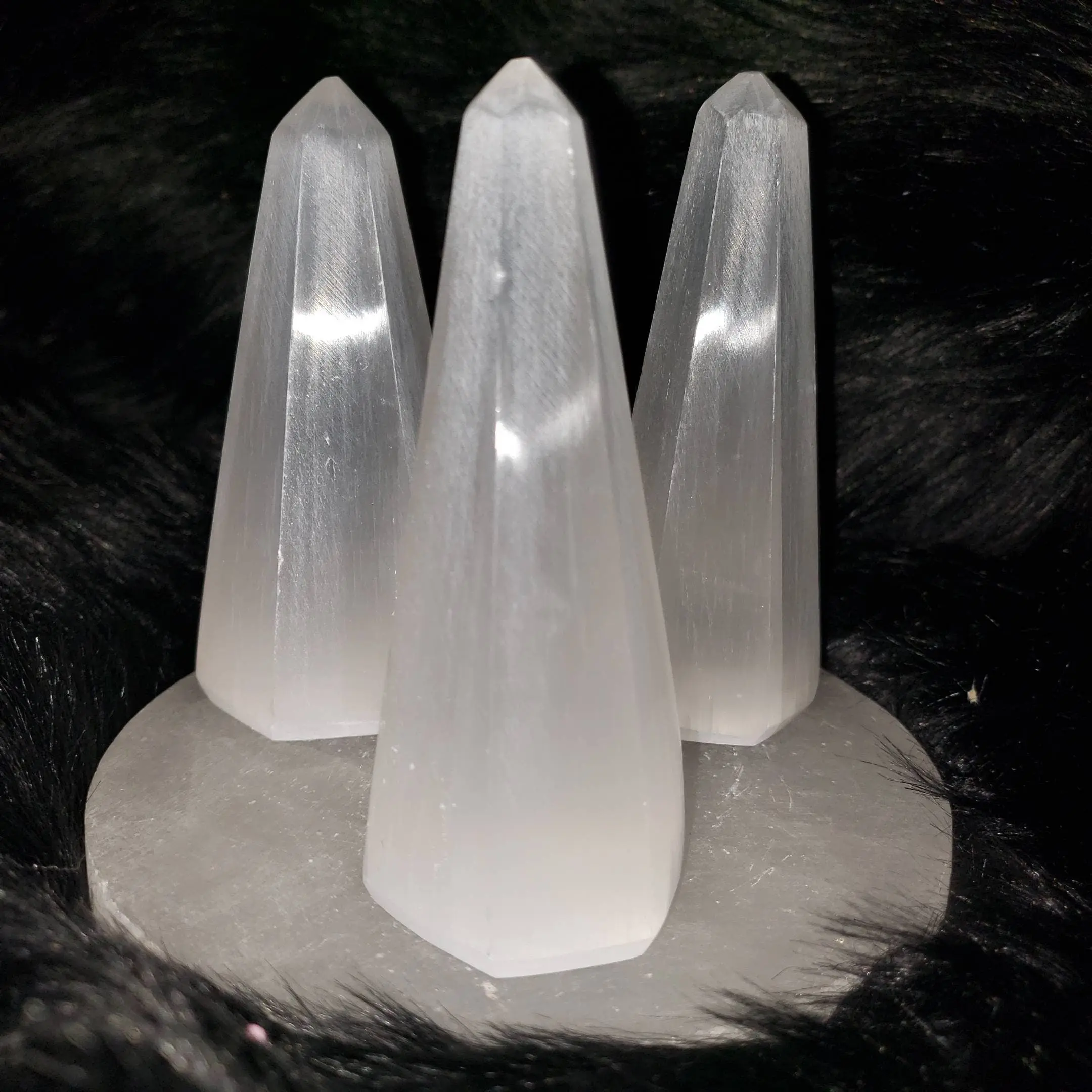 Selenite Satin Spar Obelisk Crystal Tower - cleansing,  healing, crown chakra, third eye, clarity